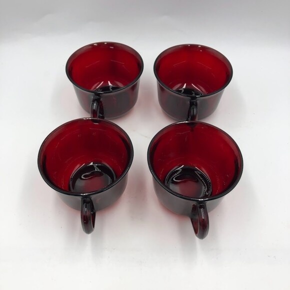 Vintage Ruby Red Glass Set of 4 Mugs Arcoroc France Collectible Glassware - Picture 5 of 12